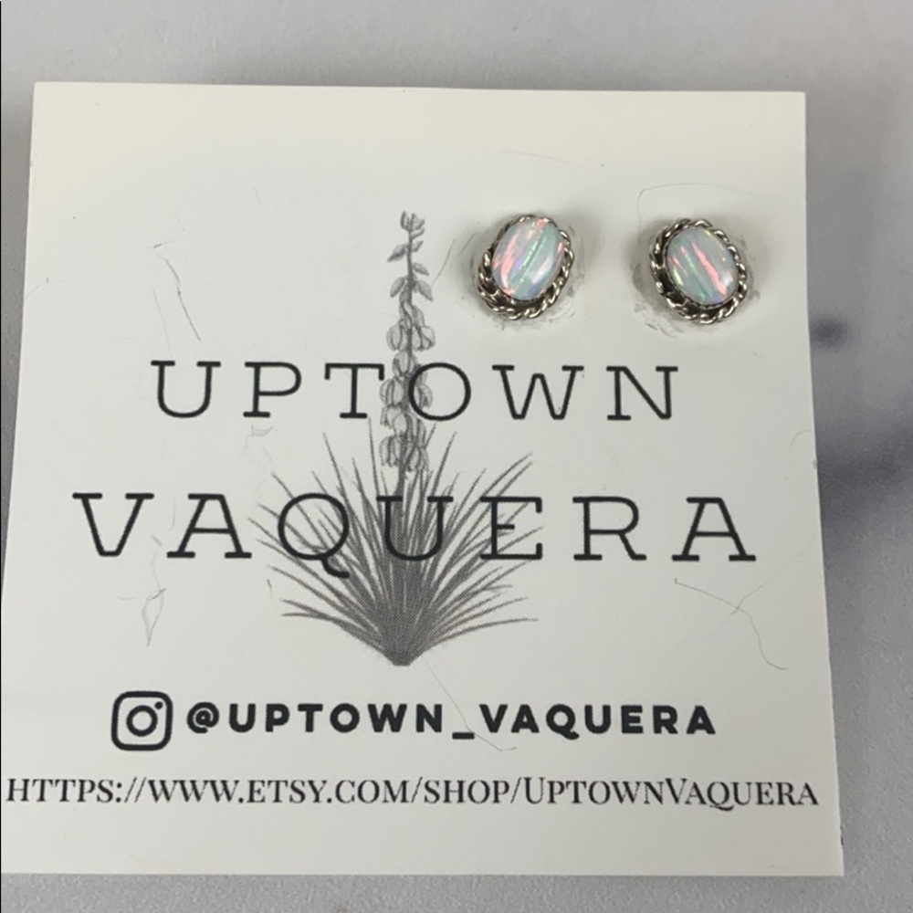EARRINGS White opal studs